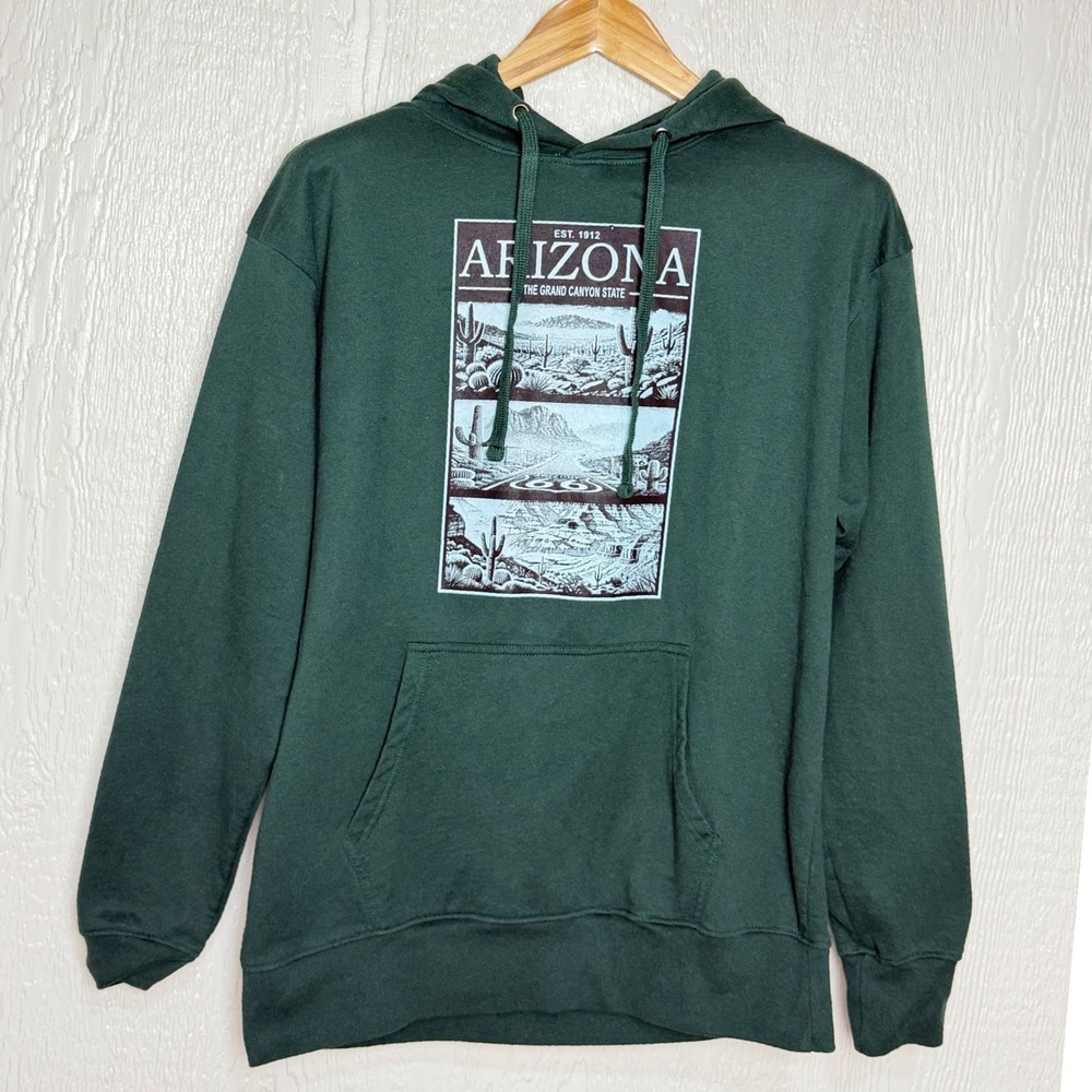 Arizona Grand Canyon State Graphic Hoodie Forest Green Desert Cacti Mens Large